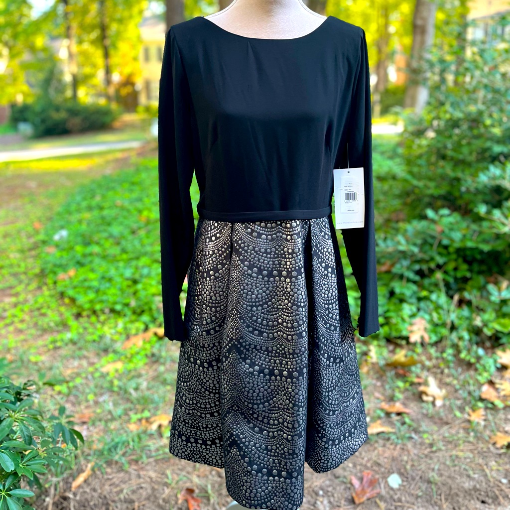 Theia Couture Cocktail Dress, Black & Silver, Nwt, 14